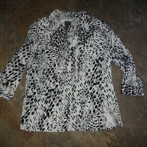 Chicos 2 Additions Blouse white/black/Gray Animal Print Button Up 3/4 Sleeve